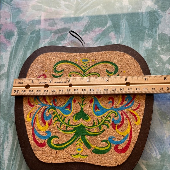 Vintage Folk Art Hand Painted Cork Trivet Wall Decor - Picture 5 of 7